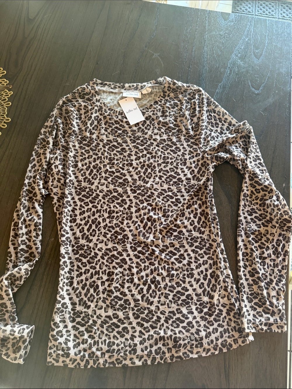 Long Sleeve Leopard Print sheer Women’s Top - Taupe/Brown